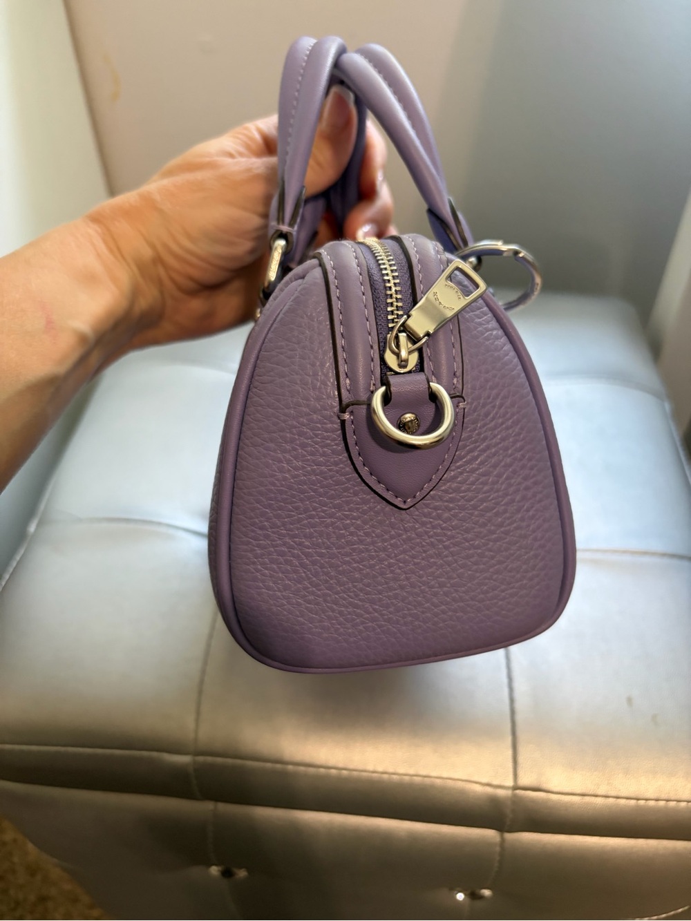 COACH Mini Rowan Pebbled Leather Satchel in Lilac purple new with key charm - Picture 5 of 8